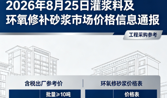 嘉兴2026年8月25日灌浆料及环氧修补砂浆市场价格信息通报